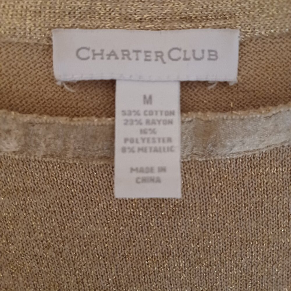 Women's Charter Club Gold long sleeve‎ top with Zipper on left shoulder Size Med - Picture 3 of 6